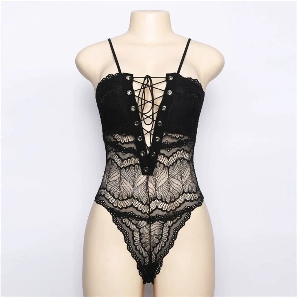 Lace Up Sexy Silk Lingerie Bodysuit - S - Picture 3 of 4